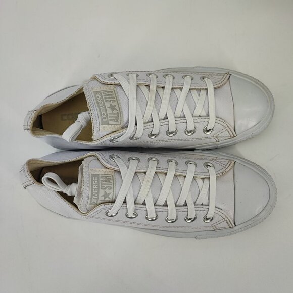Converse Woman’s All Stars White Leather Sneakers Shoes Size 7.5 - Picture 4 of 9